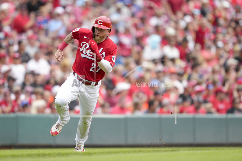 Cincinnati Reds infielder Jonathan India doubles to deep left field